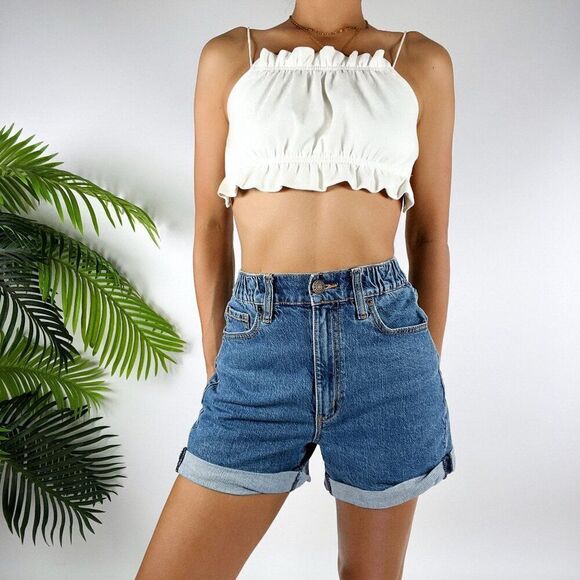 Vintage 80s Style High Waisted Summer Casual Mid Wash Denim Bermuda Shorts / 1 - Picture 1 of 5